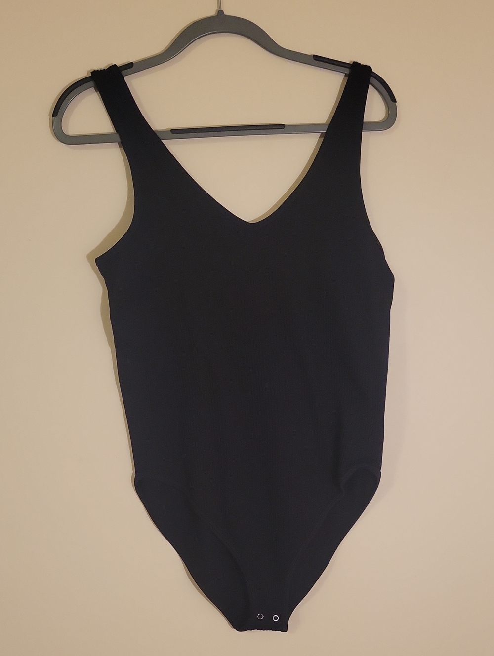 #15 Black V-Neck Ribbed Bodysuit